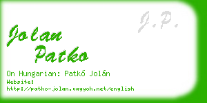 jolan patko business card